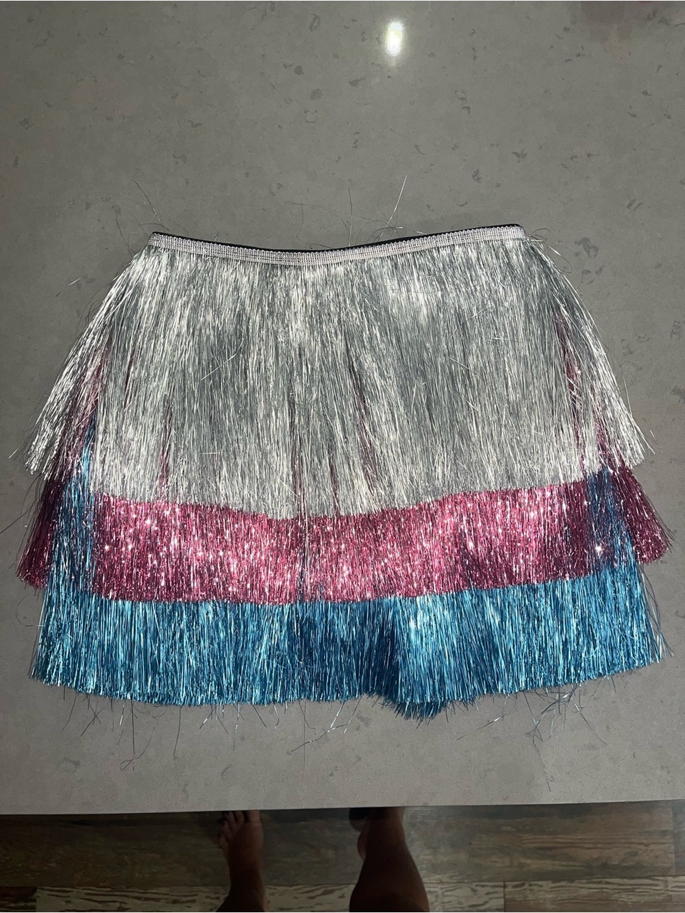 Nasty Gal Silver, Pink & Blue Tinsel Tiered Mini Skirt with Built in Shorts